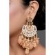 Peach Pearl Mirror Chandelier Earrings with Ear Chain Detailing